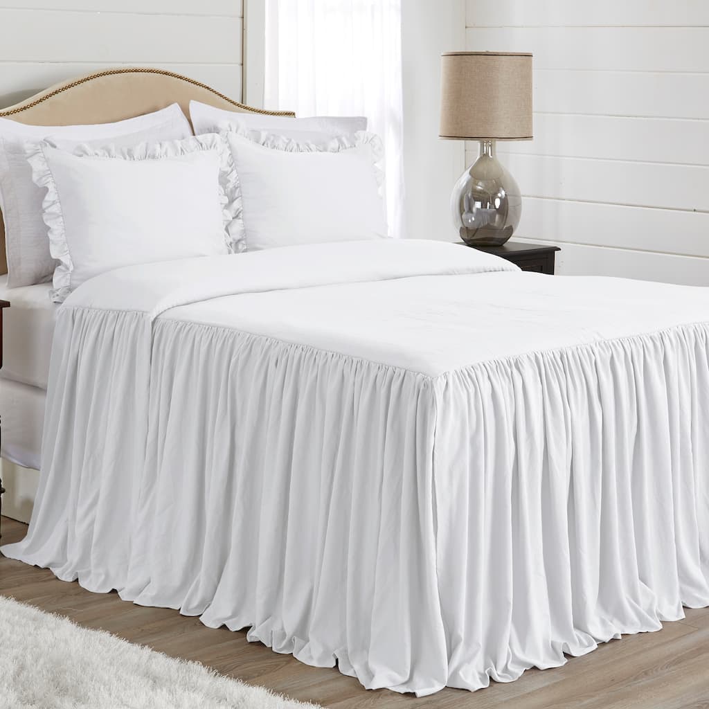 Sweet Jojo Designs Bright White Boho Shabby Chic Queen Size Extra Long Bedspread Cover Bohemian Farmhouse Vintage Minimalist