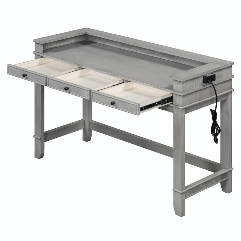 4-Piece Dining Table Set for 3 - Retro Kitchen Table with 3 Storage Drawers and Matching Chairs
