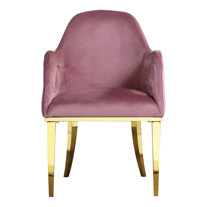 Comfy Pink Velvet Accent Armchair with Fox-Eyes Arms