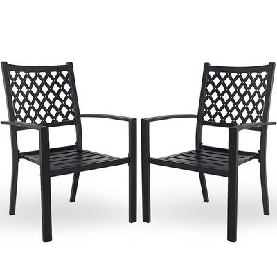 ELLIZA Black 2-Piece Stackable Metal Outdoor Patio Dining Chairs