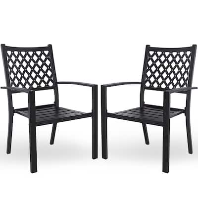 IXIR Black Wrought Iron Stackable Patio Arm Chair (Set of 2)