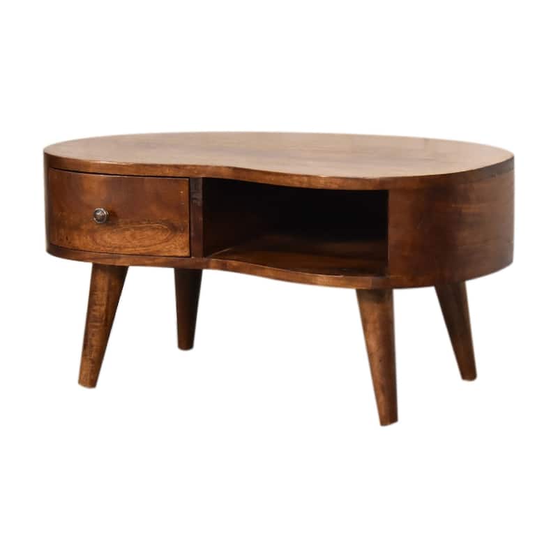 Artisan Furniture Chestnut Solid Wood Mini Wave Coffee Table, Brown with 1 Drawer