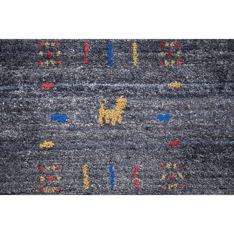 Grays & Blues Gabbeh Oriental Area Rug Handmade Silk Carpet - 7'11" x 9'9"