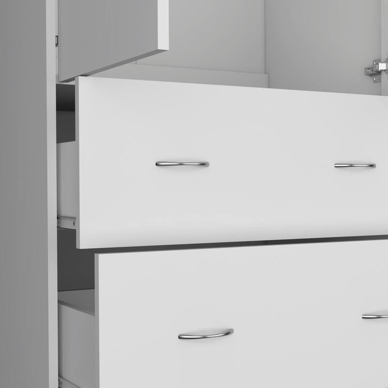 19" Modern Double-door Armoire with Hanging Rod and Two Storage Drawers for Bedroom