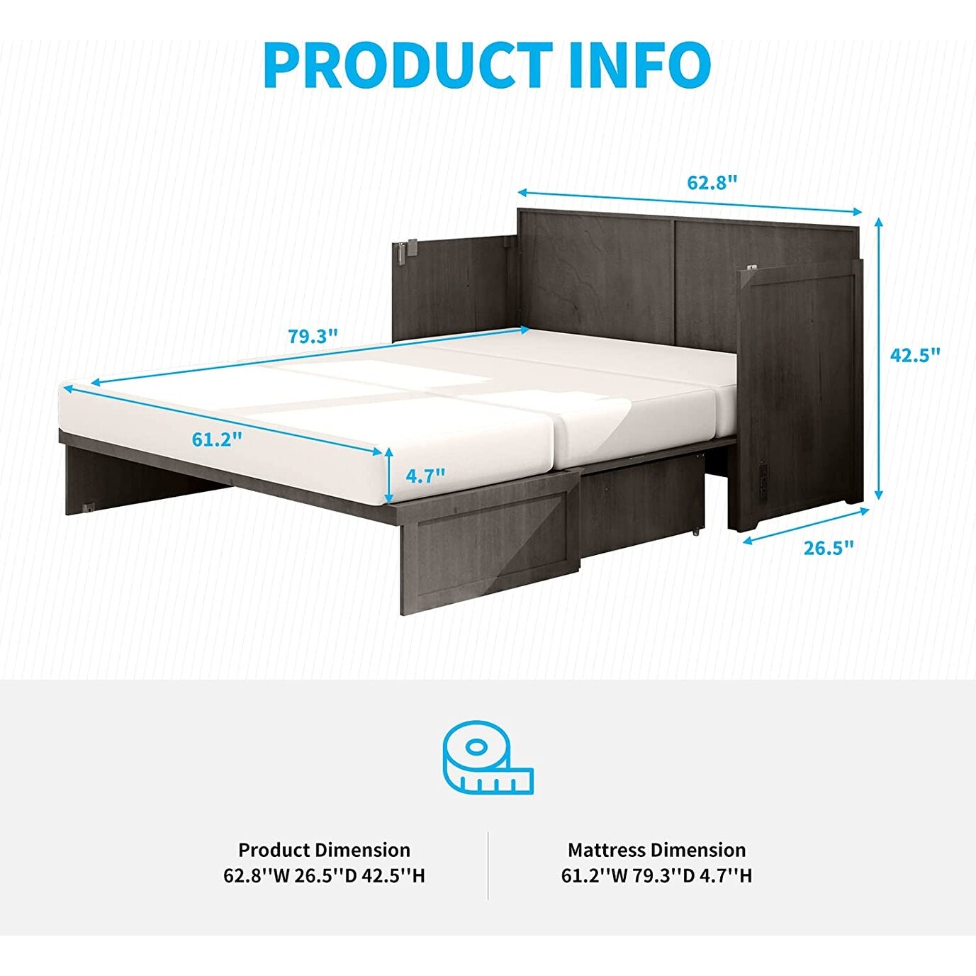 Queen size hotsell murphy bed dimensions