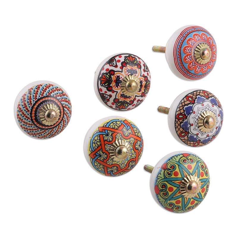 Novica Handmade Moroccan Delight Ceramic Knobs (Set Of 6)