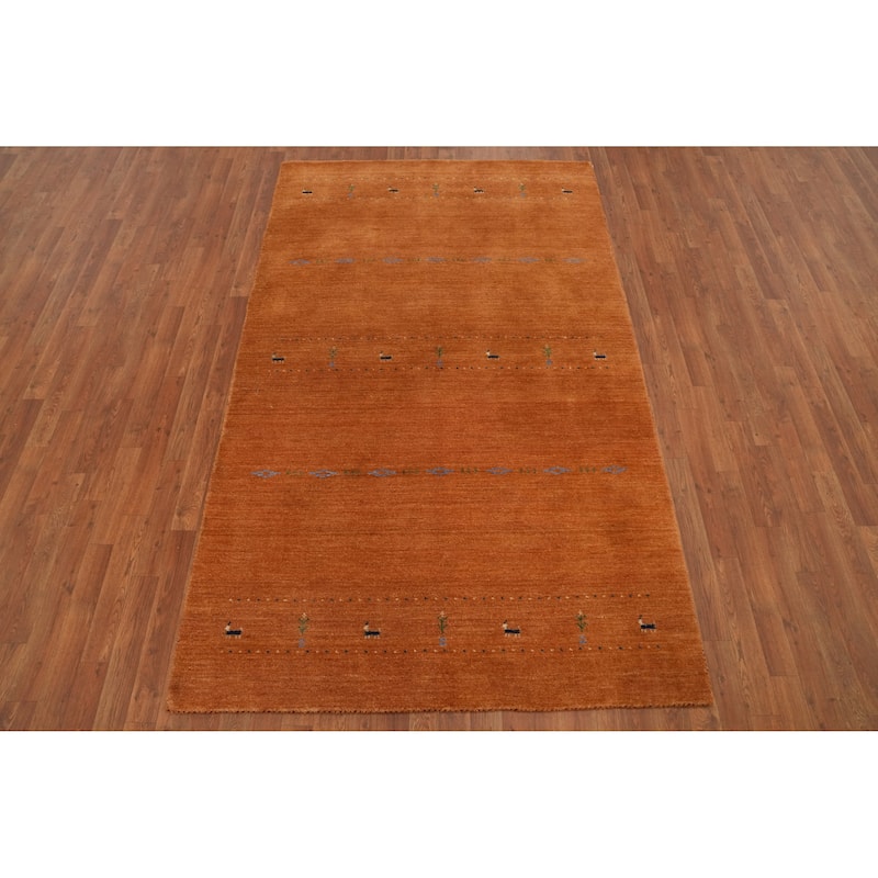 Hand Knotted Oriental 100% Wool Carpet Tribal Animal Pictorial Oranges & Rust Gabbeh Area Rug - 7' 11'' X 4' 10''
