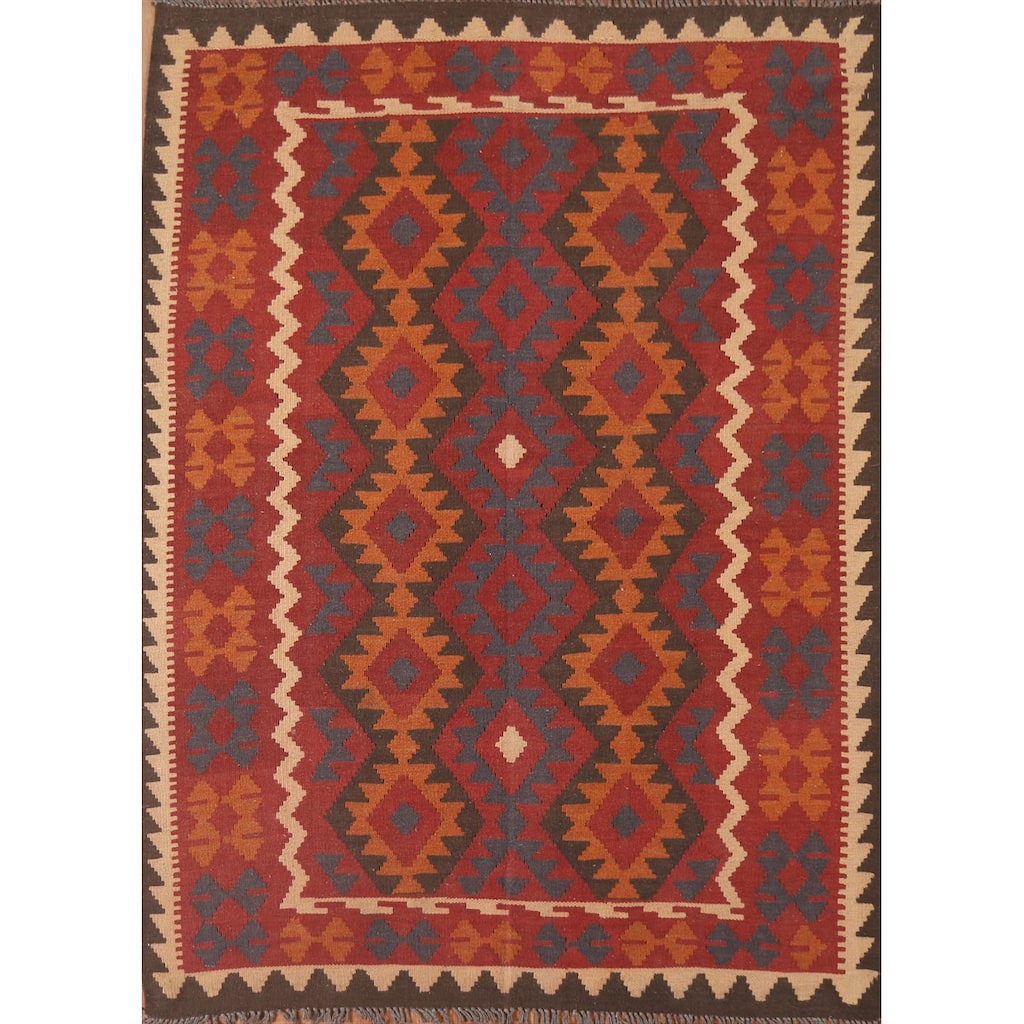 Reversible Kilim Oriental Area Rug Flat-weave Tribal Wool Carpet - 5'0" x 6'5"