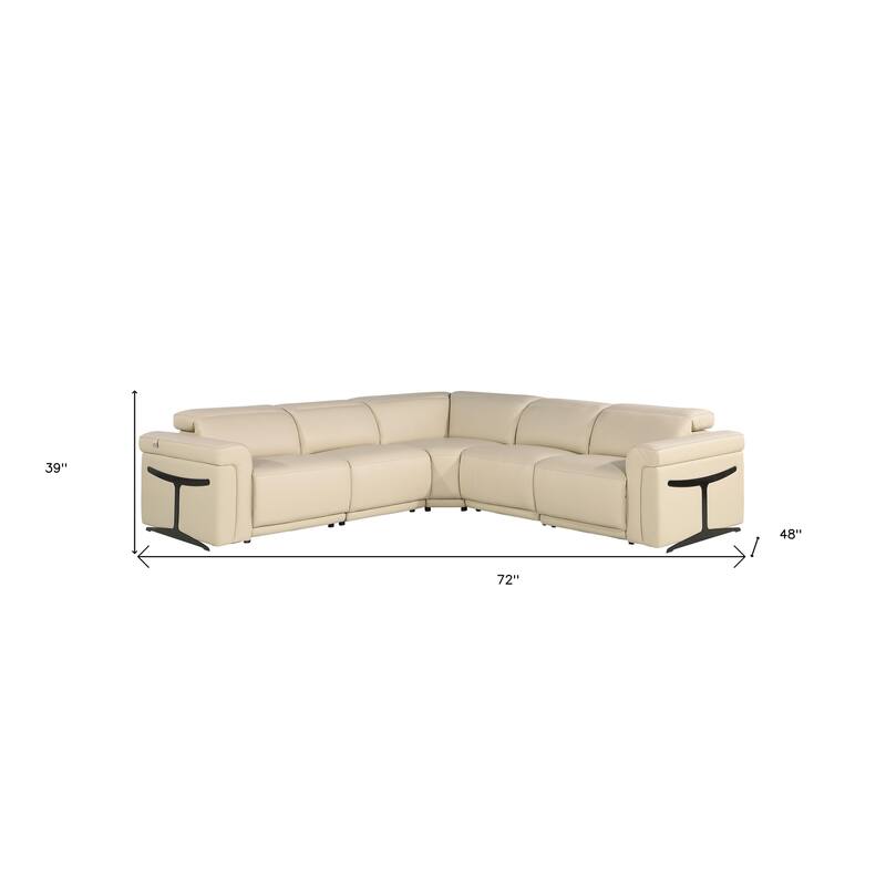 HomeRoots Beige Italian Leather Modular L Shaped Five Piece Corner Sectional