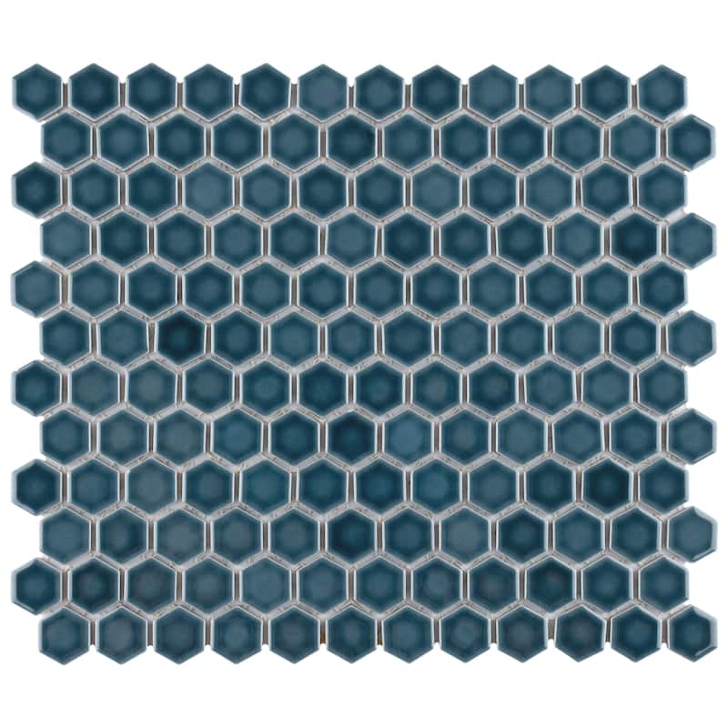 Merola Tile Tribeca 1" Hex Glacier Blue 10-1/4" x 11-7/8" Porcelain Mosaic Floor and Wall Tile