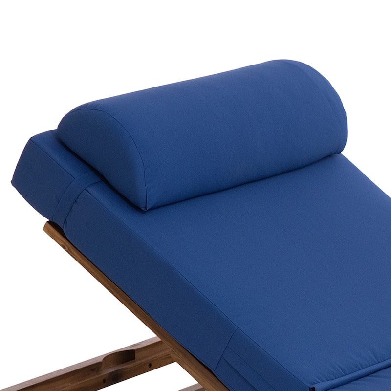 78.8"Patio Chaise Lounge Chair, Acacia Wood Adjustable Recliner with Headrest and Retractable Side Tray