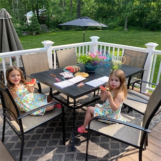 MAISON ARTS Patio Dining Set 7 Pieces with 1 Rectangle Metal Table and 6 Textilene Chairs
