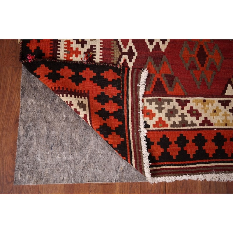 Vegetable Dye Kilim Qashqai Persian Vintage Flatweave Wool Carpet - 5'5" X 9'0"