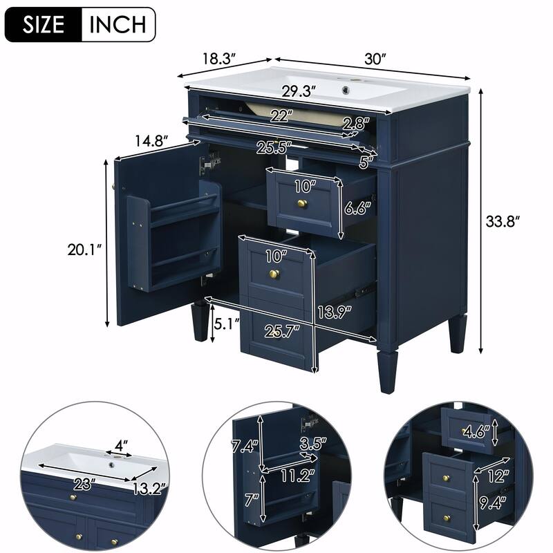 30" Bathroom Vanity with Mirror, Sink, and Storage Cabinet