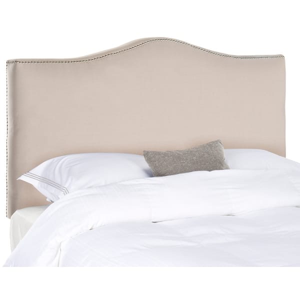 SAFAVIEH Jeneve Taupe Linen Upholstered Camelback Headboard - Silver  Nailhead (Full)