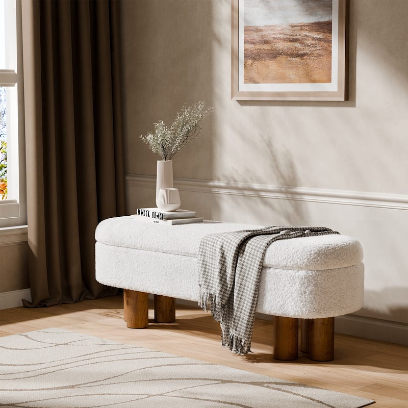 Upholstered Flip Top Storage Bench with Solid Wood Leg for Bedroom, Entryway and Living Room