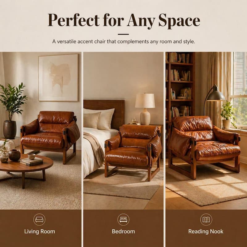 Retro Modern Faux Leather Lounge Chair with Sculptural Design