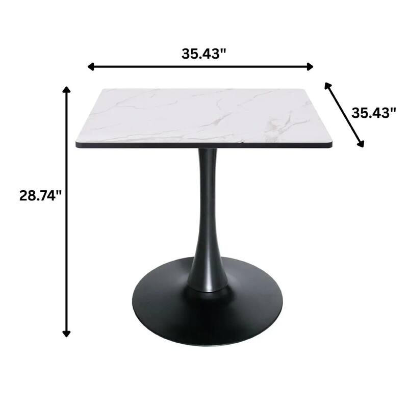 Bristol Square Dining Table with Marble White MDF Top and Black Steel Pedestal Base