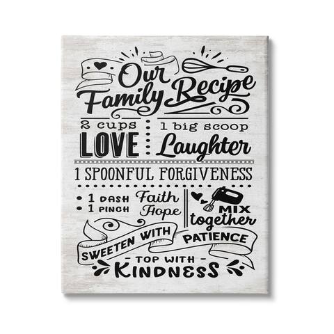 Stupell Industries Our Family Recipe Motivational Kitchen Phrases Life Ingredients Canvas Wall Art - White