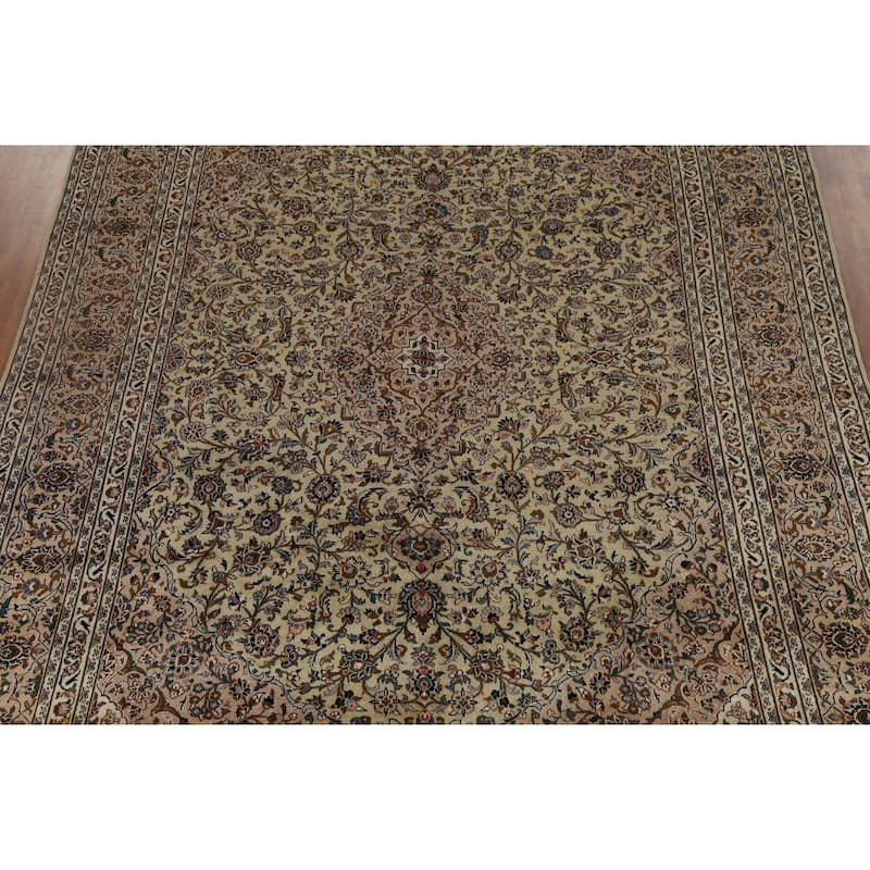 Traditional Green Kashan Persian Vintage Area Rug Handmade Wool Carpet - 9'8"x 12'3"