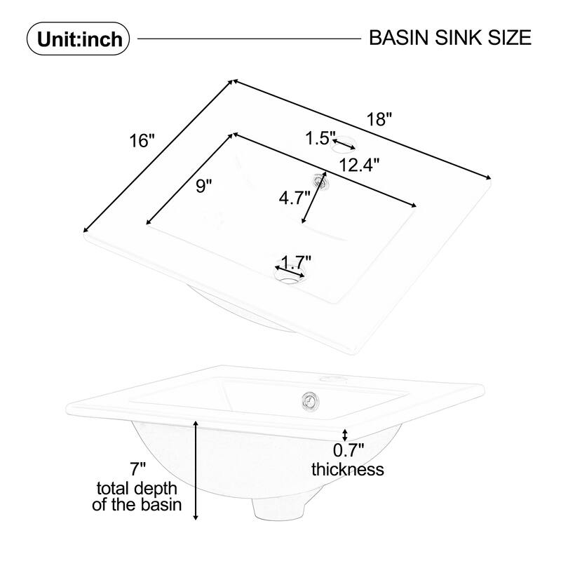 Anmytek 18 Inch White Bathroom Vanity with Sink Door Shelf and Adjustable Shelf