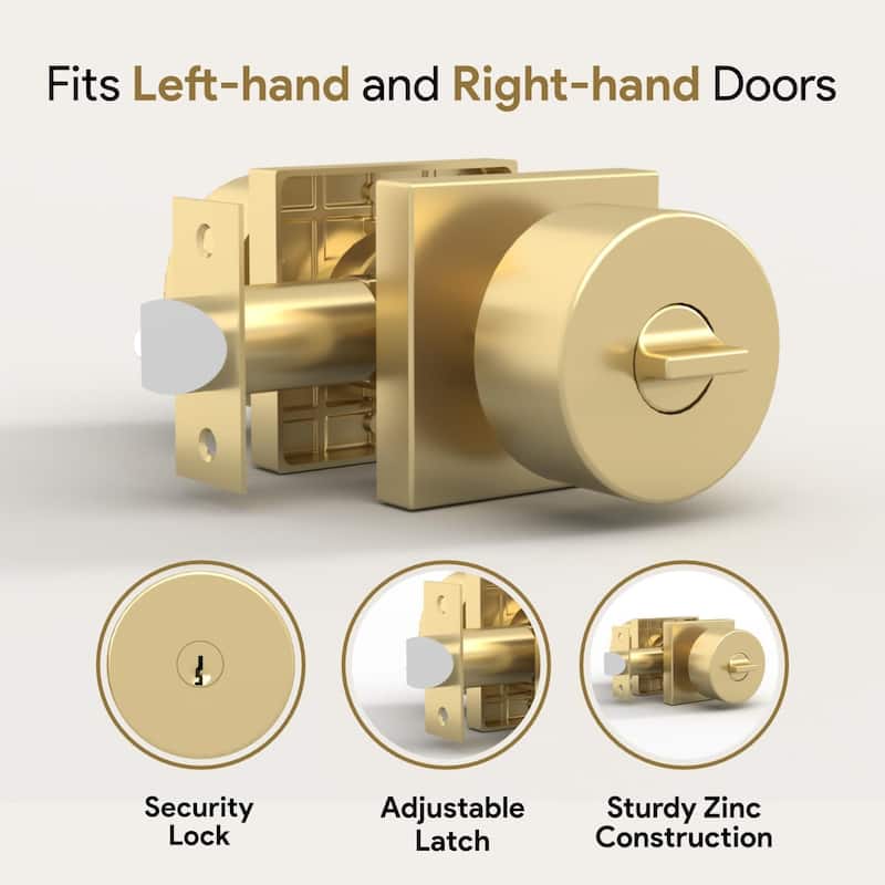 Mega Handles SUANA Square Entrance Round Knob I Knob Door Lock Handle I Fits All Standard Door Sizes I Reversible Handing
