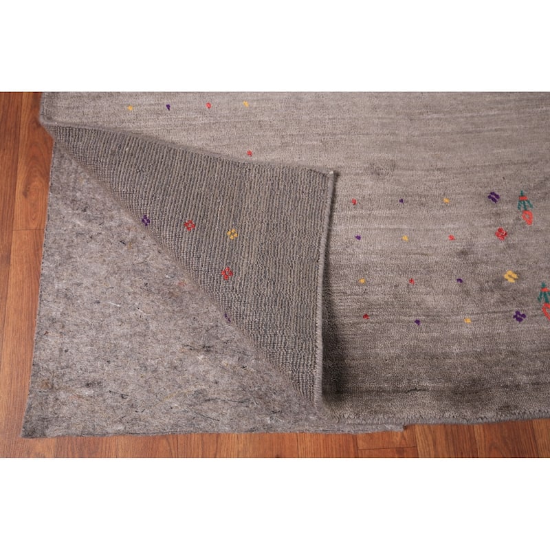Earth Tone Tribal Gabbeh Indian Area Rug Silk Carpet - 8'0" X 9'10"