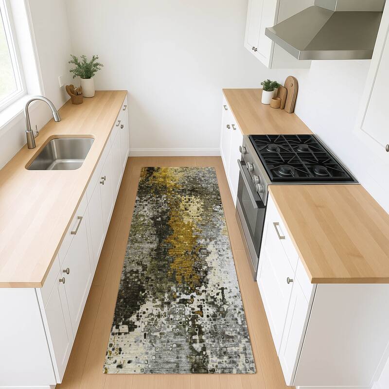 Machine Washable Indoor/ Outdoor Contemporary Abstract Chantille Rug