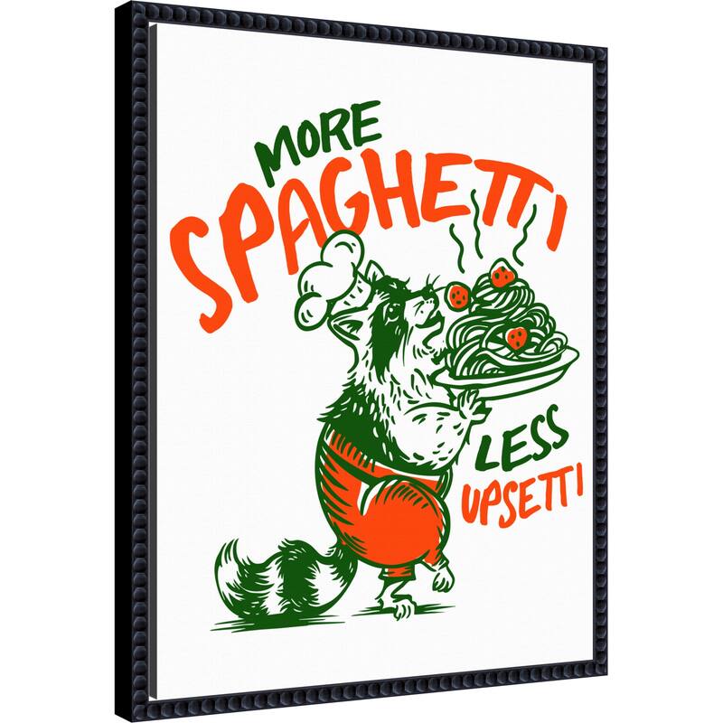 More Spaghetti Less Upsetti Raccoon with Pasta by The Whiskey Ginger Framed Canvas Wall Art Print