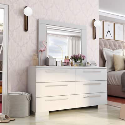 Rema Contemporary White Wood 6-Drawer 2-Piece Dresser and Mirror Set by Furniture of America