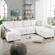 Option 4-Seater with 3 Ottoman,White Down,Linen