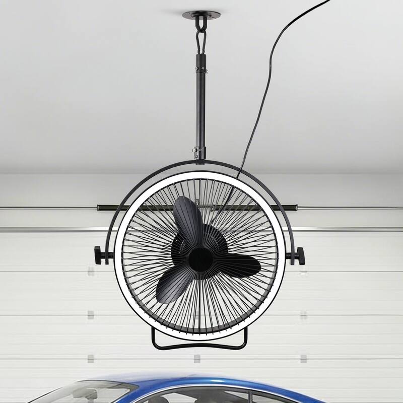 20" Matte Black Rotatable Covered Outdoor Garage Ceiling Fan with Light and Remote