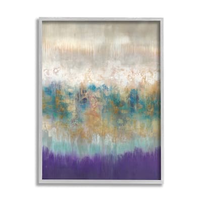 Stupell Elegant Purple Grey Gold Brush Stroke Abstract Painting Framed Giclee Texturized Art by K. Nari
