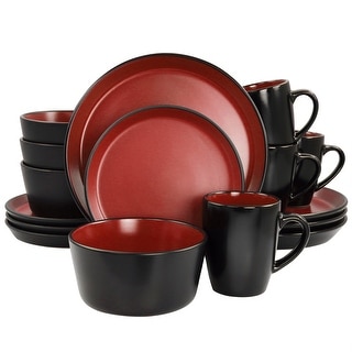 Gibson Home Laramie Blue 16 Piece Dinnerware Set in Red and Black - 16 ...