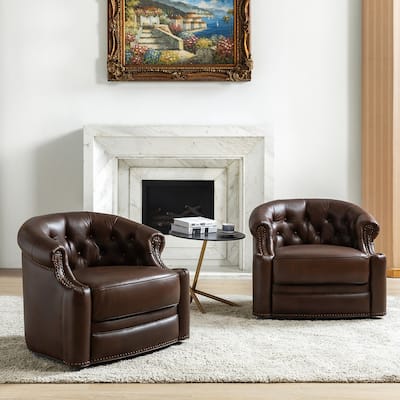 Felipe Modern Genuine Leather Swivel Chair With Tufted Back Set of 2 By HULALA HOME