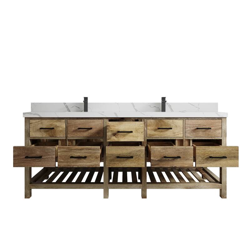 Willow Collections 84 in. W x 22 in. D Parker Mango Double Bowl Sink Bathroom Vanity with Parker Countertop