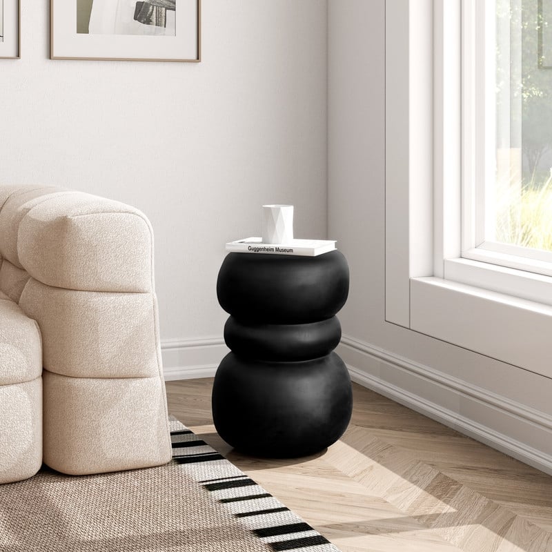 Round Stone Side Table End Table