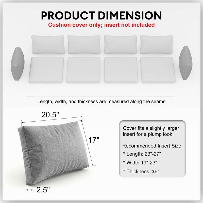 FINCATI 25.6" × 25.6" Outdoor Cushion Cover, Replacement Slipcover for Sofa Cushions, Patio Seat Cover 25.6 Inches (COVER ONLY!)