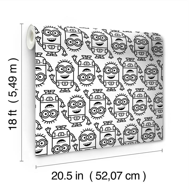 Minions Line Art Black Peel and Stick Wallpaper by RoomMates