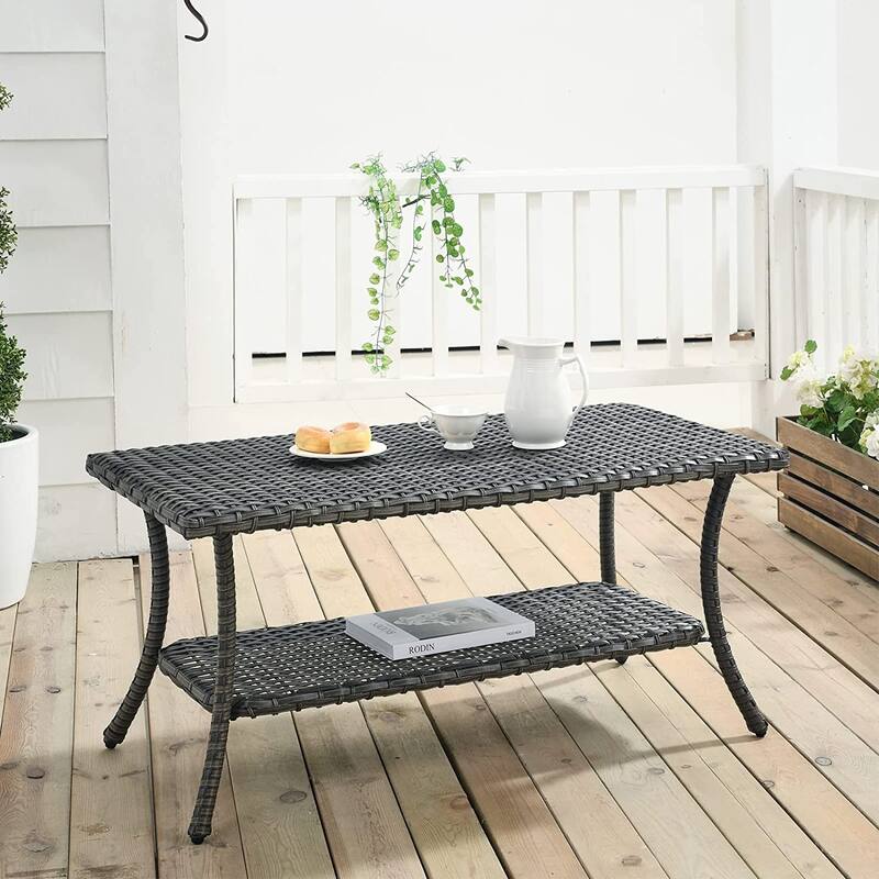 Outdoor Patio Furniture Coffee Table Rattan PE Wicker Table - Grey