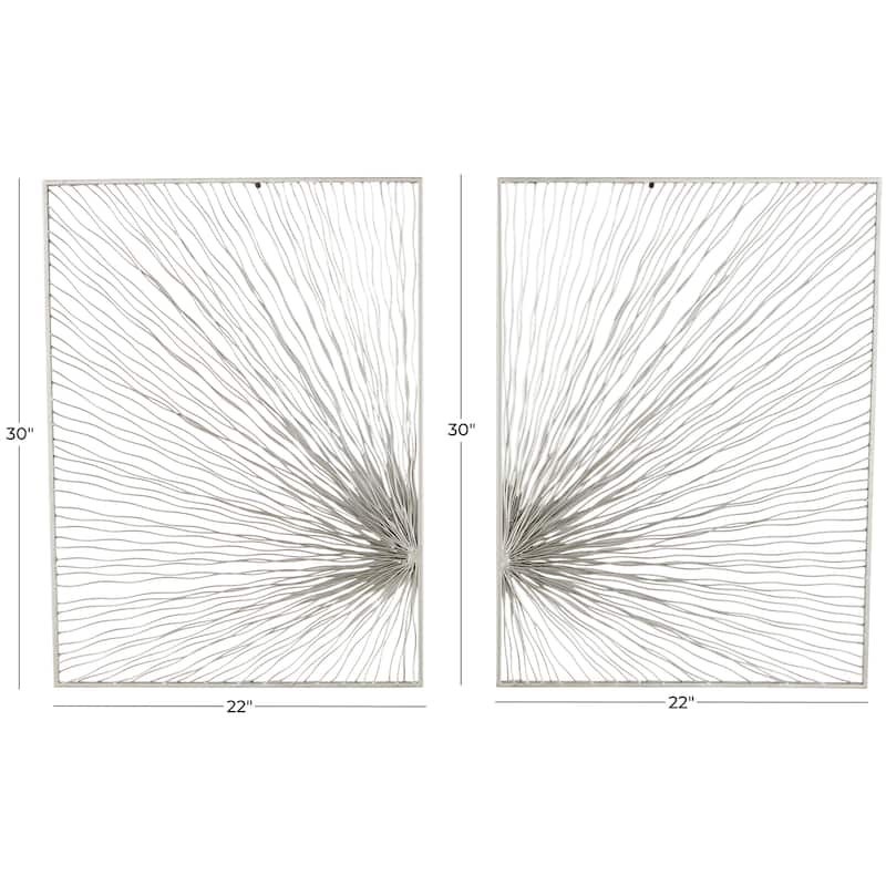 Silver Metal Coiled Ribbon Sunburst Home Wall Decor (Set of 2)