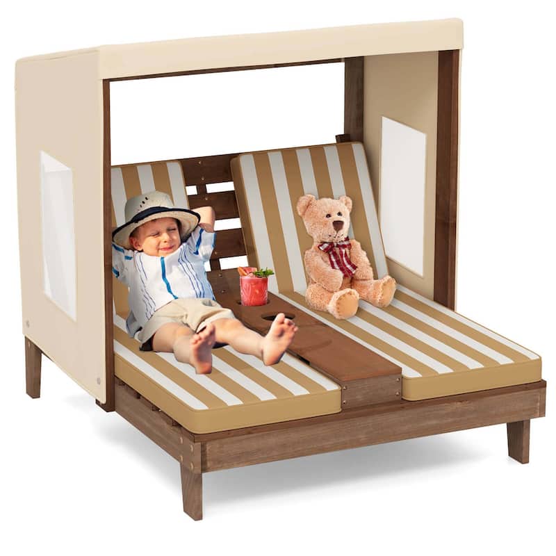 Costway Kids Double Chaise Lounge Patio Lounge Chair with Cup Holders