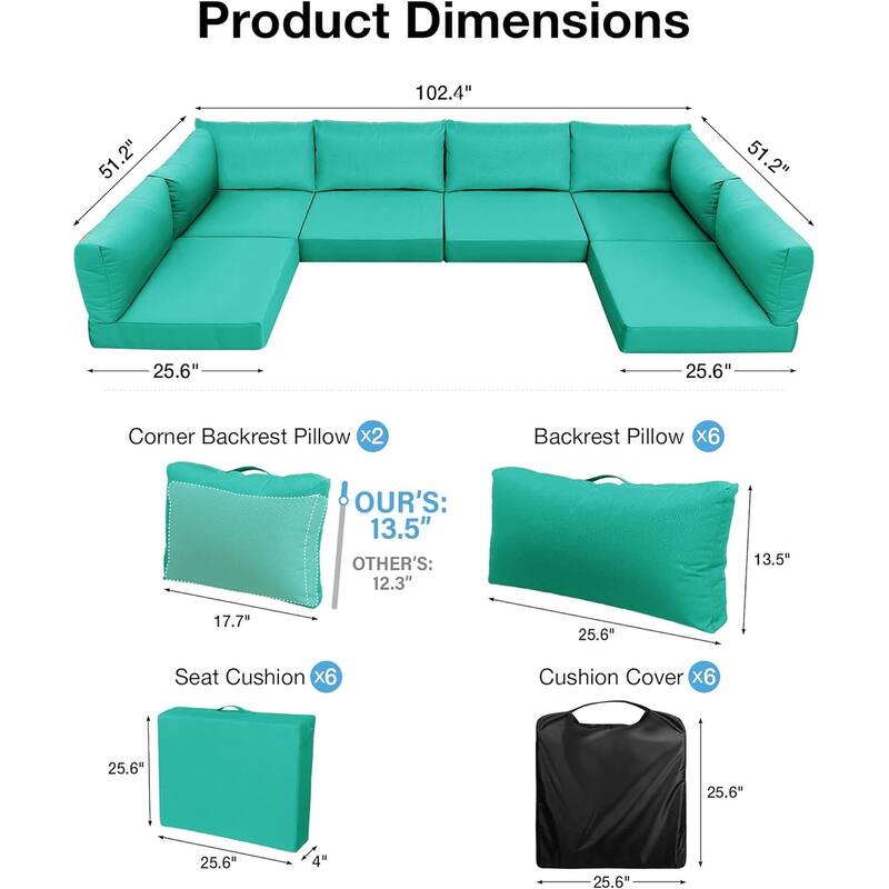 WINSOON 14 Piece Outdoor Furniture Replacement Cushions,Patio Seat Cushions