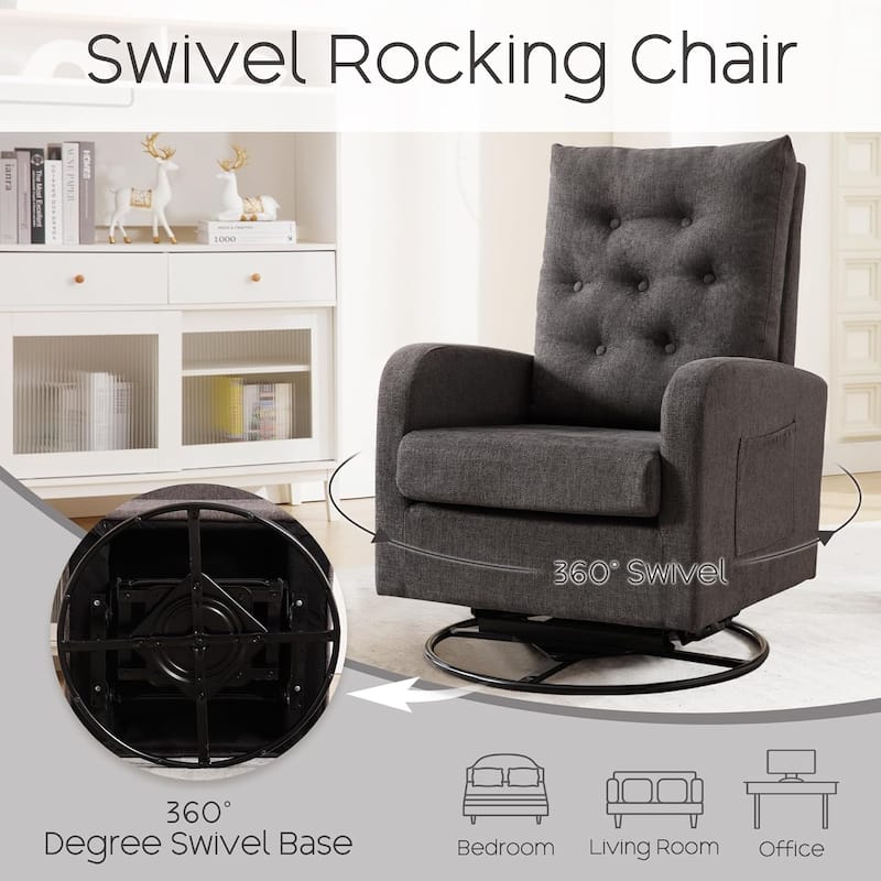 HOMYKA Swivel Rocking Upholstered Armchair Nursery Glider Linen Accent Chairs