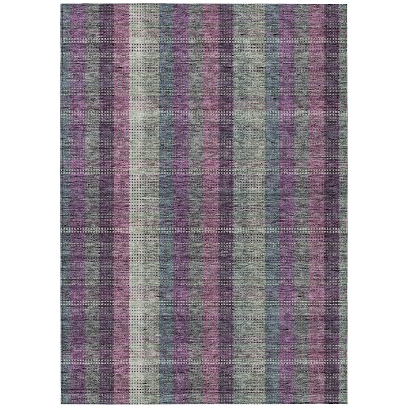 Machine Washable Indoor/ Outdoor Modern Plaid Chantille Rug