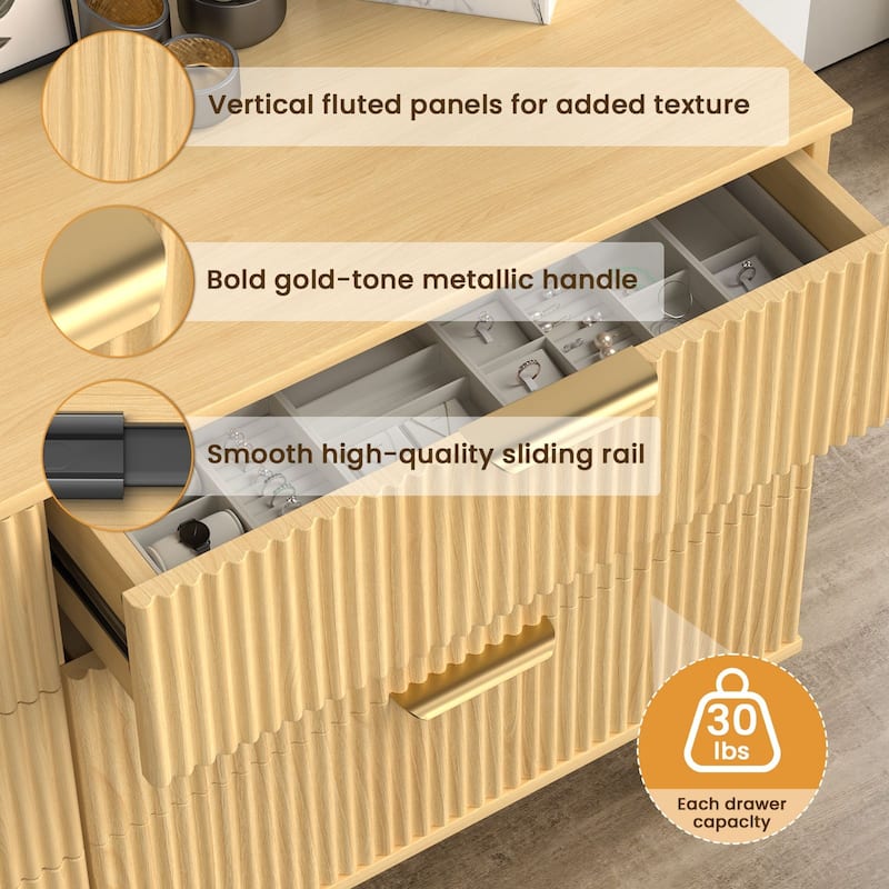 Meyreso Modern Boho Wave Wood Dresser, Wide Storage Cabinet