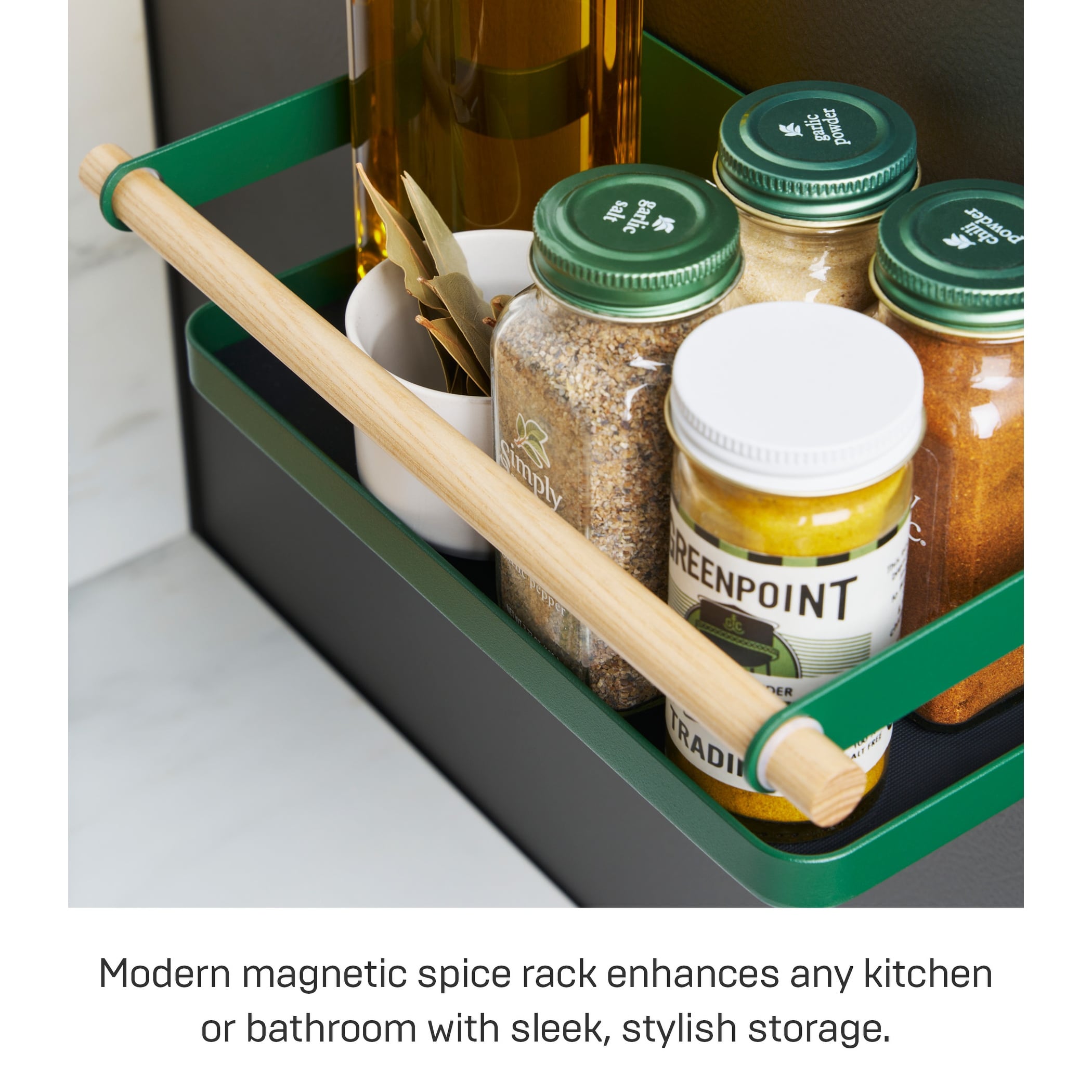 Yamazaki Home Magnetic Storage Caddy Steel and Wood Holds 3.3 lbs L 5.12 x W 10.83 x H 3.35 inches Bed Bath Beyond 39191953