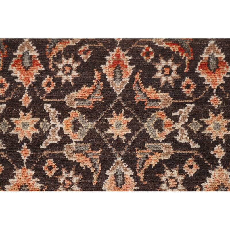 Brown Hamedan Persian Vintage Runner Rug Handmade Wool Carpet - 3'4"x 10'5"
