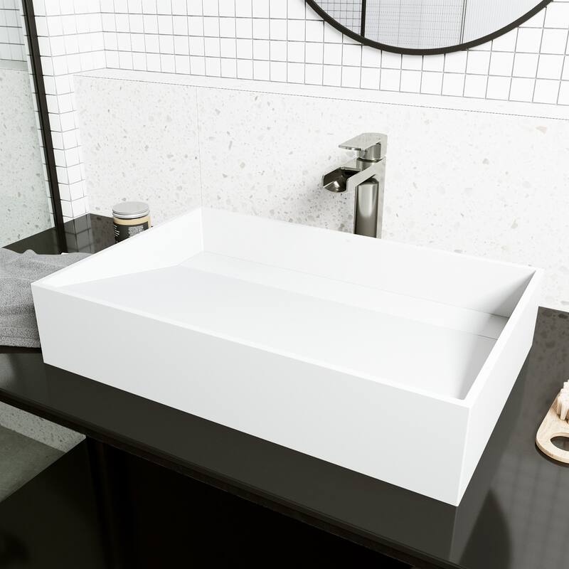 VIGO Starr 23"L x 15"W x 5"H Matte Stone Rectangular Bathroom Vessel Sink