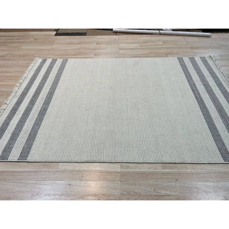 Hand-Knotted Wool White Modern Contemporary HANDLOOM Flat Weave DURRIE Rug - 6' x 9'